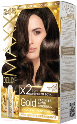 Крем-краска для волос Maxx Deluxe Gold Hair Dye Kit тон 5.0 (светло-коричневый)