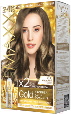 Крем-краска для волос Maxx Deluxe Gold Hair Dye Kit тон 8.0 (русый)