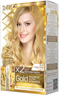 Крем-краска для волос Maxx Deluxe Gold Hair Dye Kit тон 9.0 (пшеничный блонд)