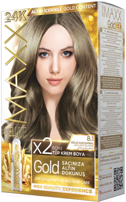 Крем-краска для волос Maxx Deluxe Gold Hair Dye Kit тон 8.1 (пепельный светло-русый)