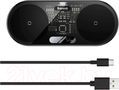 Зарядное устройство беспроводное Baseus Digital LED Display 2in1 / WXSX010101 (черный)