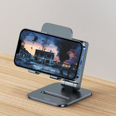 Держатель для смартфонов Baseus Desktop Biaxial Foldable Metal Stand / LUSZ000013 (серый)