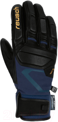 Перчатки лыжные Reusch Pro Rc / 6201110-7470 (р-р 9, Black/Dress Blue/Gold)