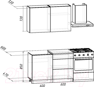 Готовая кухня Интермебель Микс Топ-1 1.2м (графит серый/дуб крафт золотой/дуб фигурный светлый)