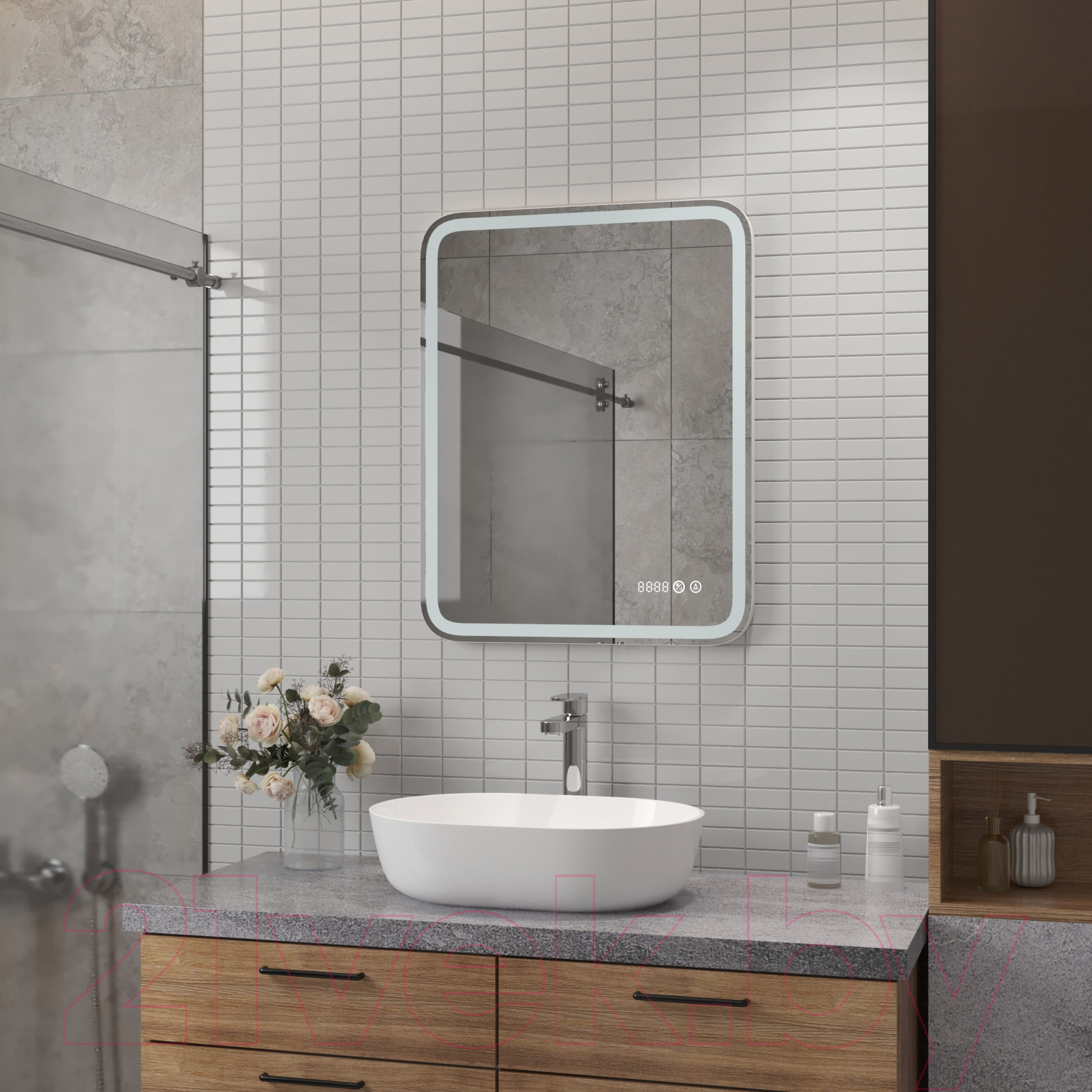 Зеркало Континент Russo Led 60x70 (с функцией антизапотевания и часами) — фото 6
