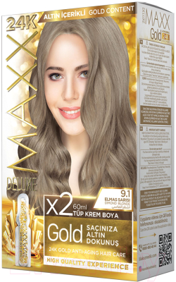 Крем-краска для волос Maxx Deluxe Gold Hair Dye Kit тон 9.1 (бриллиантовый блонд)