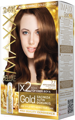 Крем-краска для волос Maxx Deluxe Gold Hair Dye Kit тон 7.7 (темная карамель)
