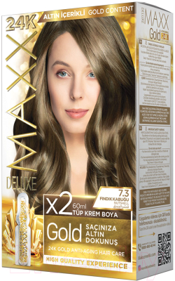Крем-краска для волос Maxx Deluxe Gold Hair Dye Kit тон 7.3 (фундук)