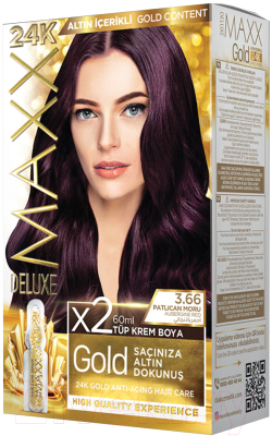 Крем-краска для волос Maxx Deluxe Gold Hair Dye Kit тон 3.66 (темный баклажан)