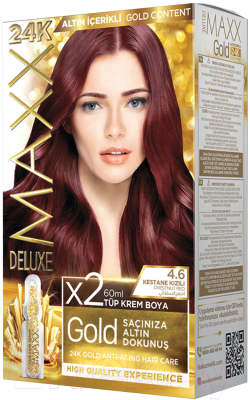 Крем-краска для волос Maxx Deluxe Gold Hair Dye Kit тон 4.6 (каштановый красный)