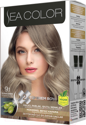 Крем-краска для волос Sea Color Hair Dye Kit тон 9.1 (пепельный блондин)