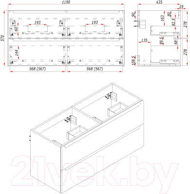 Тумба под умывальник ЗОВ Дион 120 / D120LWPFM1015GKV5 (бежевый глянец)