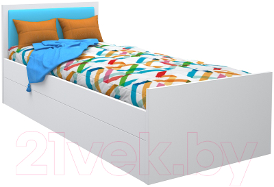 Односпальная кровать детская МДК Феникс с мягким изголовьем 80x160 / Ф3-160-Г (голубой)