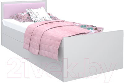 Односпальная кровать детская МДК Феникс с мягким изголовьем 80x160 / Ф3-160-СР (светло-розовый)