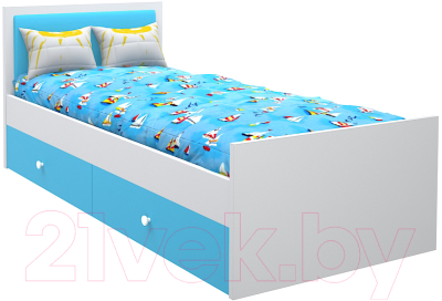 Односпальная кровать детская МДК Феникс с мягким изголовьем и ящиками 80x160 / Ф4-160-Г (голубой)