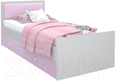Односпальная кровать детская МДК Феникс с мягким изголовьем и ящиками 80x160 / Ф4-160-СР (светло-розовый)