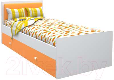 Односпальная кровать детская МДК Феникс с мягким изголовьем и ящиками 80x160 / Ф4-160-О (оранжевый)