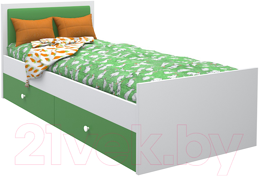 Односпальная кровать детская МДК Феникс с мягким изголовьем и ящиками 80x160 / Ф4-160-З