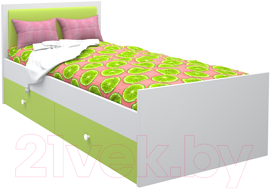Односпальная кровать детская МДК Феникс с мягким изголовьем и ящиками 80x160 / Ф4-160-Л