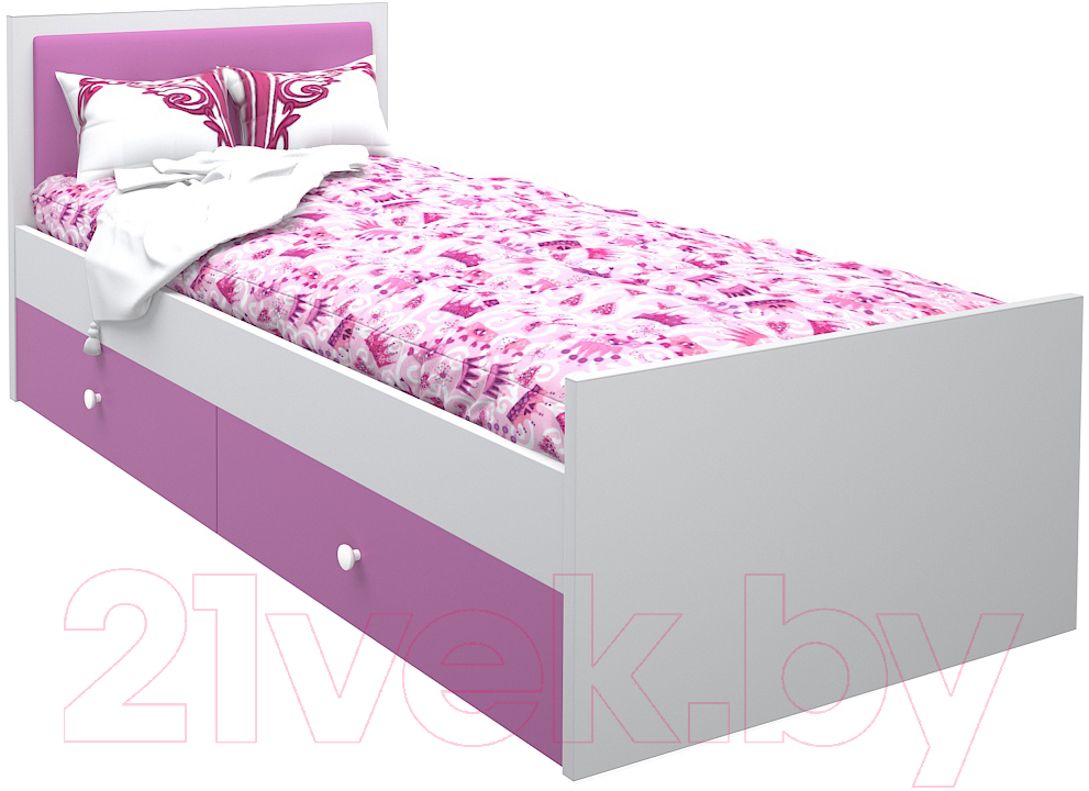 Односпальная кровать детская МДК Феникс с мягким изголовьем и ящиками 80x160 / Ф4-160-Р