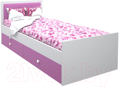 Односпальная кровать детская МДК Феникс с мягким изголовьем и ящиками 80x160 / Ф4-160-Р (розовый)