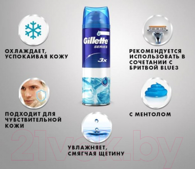 Гель для бритья Gillette Sensitive Cool Бережное охлаждение с ментолом (200мл)