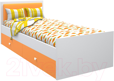 Односпальная кровать МДК Феникс с мягким изголовьем и ящиками 80x190 / Ф4-190-О (оранжевый)