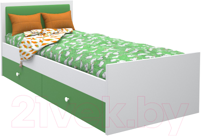 Односпальная кровать МДК Феникс с мягким изголовьем и ящиками 80x190 / Ф4-190-З (зеленый)