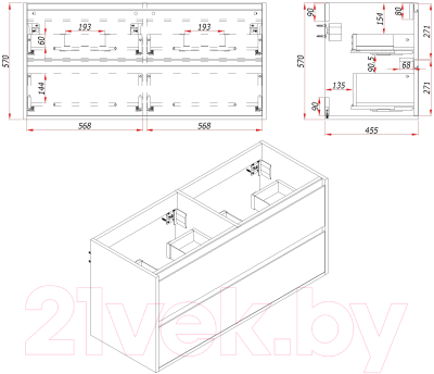 Тумба под умывальник ЗОВ Парма 120 / P120LWP0MHMC1A (белый/галифакс)