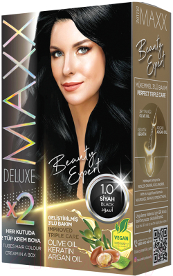 Крем-краска для волос Maxx Deluxe Premium Hair Dye Kit тон 1.0 (черный натуральный)