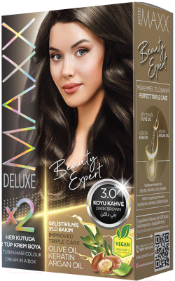 Крем-краска для волос Maxx Deluxe Premium Hair Dye Kit тон 3.0 (темный каштан)