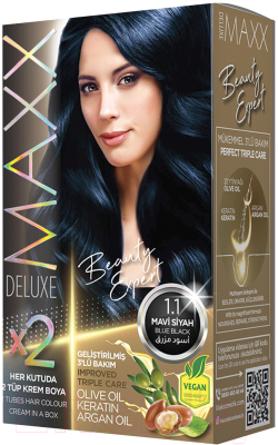Крем-краска для волос Maxx Deluxe Premium Hair Dye Kit тон 1.1 (иссиня черный)