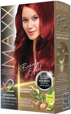Крем-краска для волос Maxx Deluxe Premium Hair Dye Kit тон 5.65 (клубнично-красный)