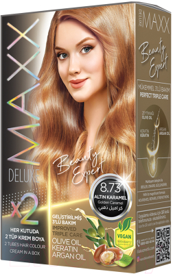 Крем-краска для волос Maxx Deluxe Premium Hair Dye Kit тон 8.73 (карамель)