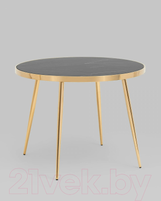 Обеденный стол Stool Group Гелиос 100x100 (стекло черный мрамор/сталь золото)