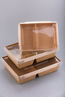 Набор одноразовых контейнеров Paperko Двухсекционный С пластиковой крышкой конт800-2К (50шт)