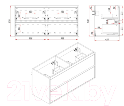 Тумба под умывальник ЗОВ Парма 120 / P120LWP0MHMC1A-KP13H (белый/галифакс)