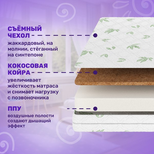 Матрас в кроватку Капризун Алое вера ППУ с кокосом 60x120 / 413071