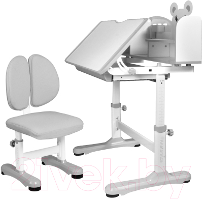 Парта+стул Anatomica Umka XL с надстройкой, ящиком и подставкой для книг (белый/серый)