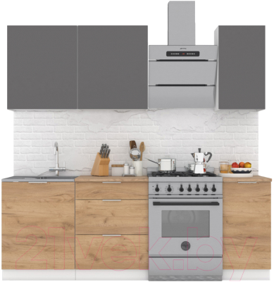 Готовая кухня Интермебель Микс Топ-2 1.6м (графит серый/дуб крафт золотой/мрамор лацио белый)