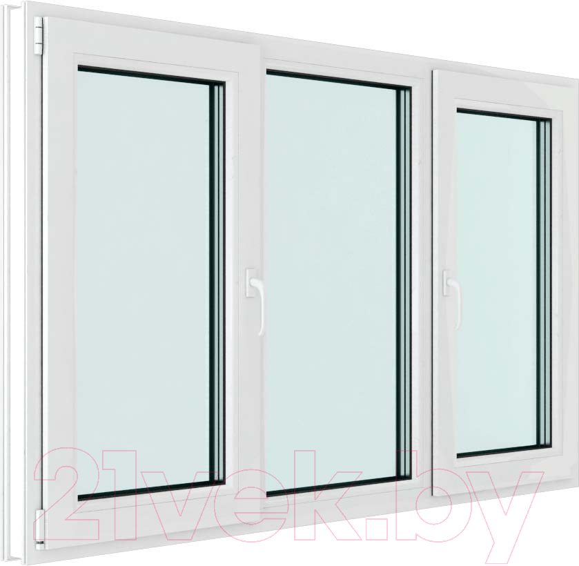 Окно ПВХ Brusbox Futuruss 3 части Поворотно-откидные створки по краям 3 стекла (1700x2200x70)