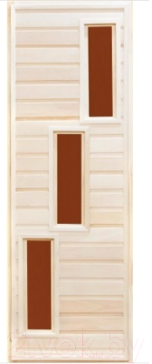 Деревянная дверь для бани Dlyabani Трио 80x190 / 402198 (с бронзовым тонированным стеклом, коробка сосна)
