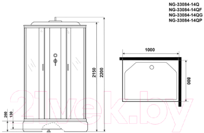 Душевая кабина Niagara NG-33084-14QF 100x80x215 (матовое стекло)