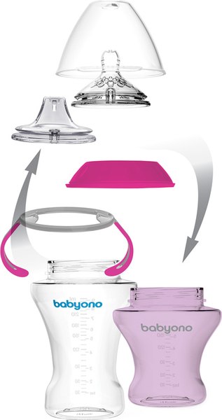 Поильник BabyOno Natural Nursing c мягким носиком 3м+ / 1456/02 (180мл, розовый/фиолетовый)