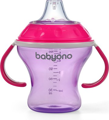 Поильник BabyOno Natural Nursing c мягким носиком 3м+ / 1456/02 (180мл, розовый/фиолетовый)