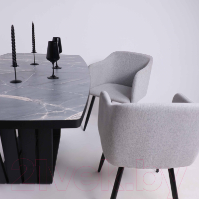 Обеденный стол Listvig Kameron раздвижной 160-205x90 (HPL-платик серый камень/черный)