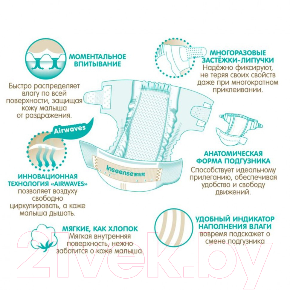 Подгузники детские Inseense Q5S M 6-11 кг / Ins72751