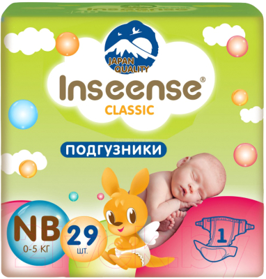 Подгузники детские Inseense Classic Plus NB 0-5 кг / InsCNB29Lime (29шт)