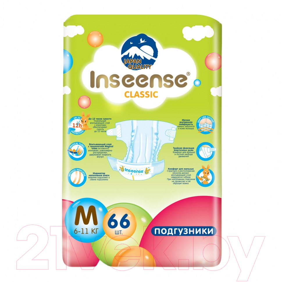 Подгузники детские Inseense Classic Plus M 6-11 кг / InsCM66Lime