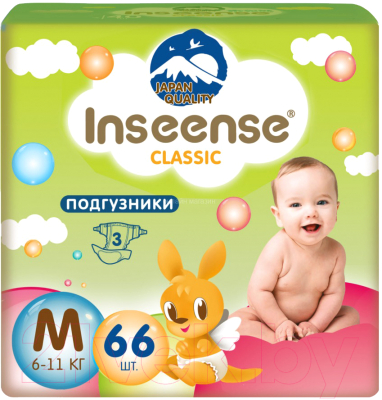 Подгузники детские Inseense Classic Plus M 6-11 кг / InsCM66Lime (66шт)